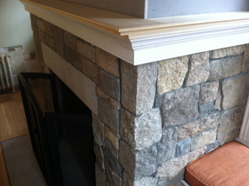 stone veneer detail fireplace